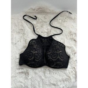 Shade & Shore black Lace  halter bikini swim top women's size 34 B Boho